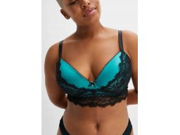 B.P.C biustonosz usztywniany na fiszbinach morski z czarną koronką r.9