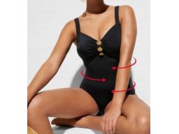 B.P.C czarny kostium jednoczęściowy ze złotymi guzikami r.46 (90D)