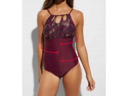 B.P.C Kostium kąpielowy modelujący śliwkowy z nadrukiem złotym r.42