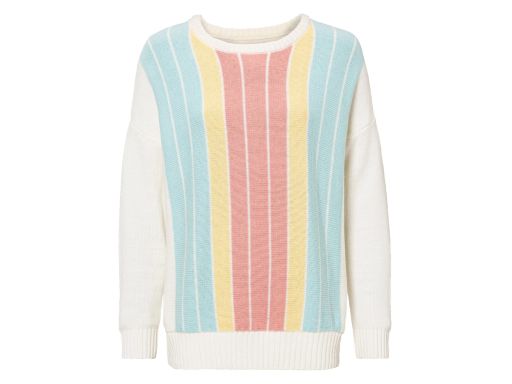 B.P.C sweter ecru w kolorowe pionowe paski 48/50.