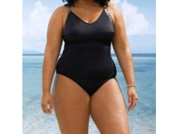 B.P.C kostium jednoczęściowy czarny ze wzorem na ramiączkach 56.