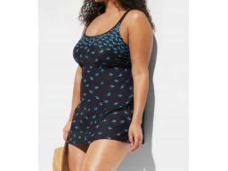 B.P.C sukienka kąpielowa czarna w niebieskie wzory r.48
