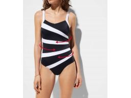 B.P.C modelujący stylowy kostium kąpielowy czarny białe paski r.46