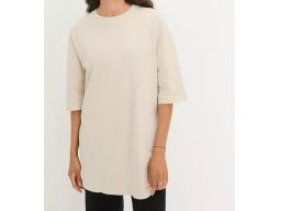 B.P.C dłuższy t-shirt damski rękaw 3/4 beżowy r.48/50