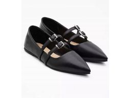 B.P.C baleriny czarne z eko skóry z paskami na klamerki 40.