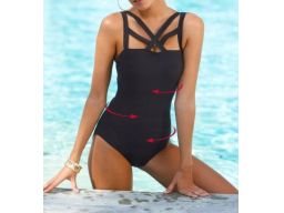 B.P.C kostium kąpielowy czarny z modnymi paskami przy dekolcie r.42