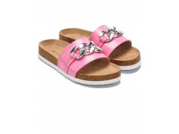 B.P.C klapki na korku różowe ze srebrnym łańcuchem 40.