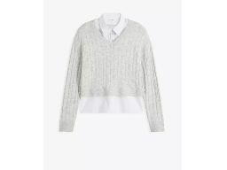 B.P.C sweter dzianinowy szary 2w1 ze wstawką koszulową 40/42.