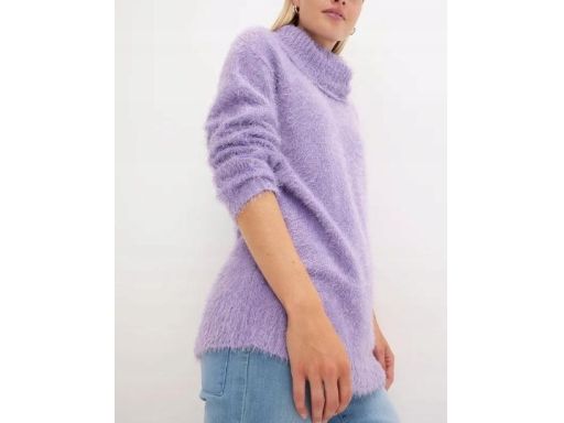 B.P.C liliowy, włochaty sweter z golfem r.48/50