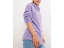 B.P.C liliowy, włochaty sweter z golfem r.48/50