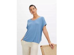 B.P.C t-shirt damski w serek z wiskozy niebieski r.44/46