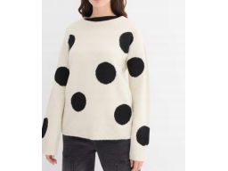 B.P.C sweter śmietankowy w czarne grochy r.44/46
