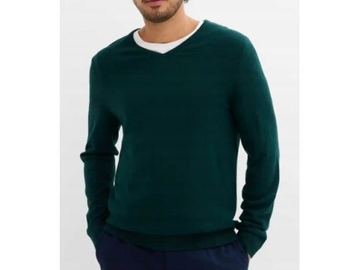 B.P.C sweter dzianinowy męski ciemnozielony z domieszką wełny r.XXL