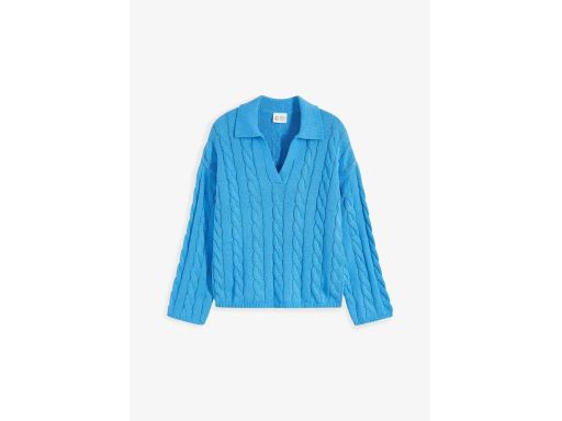 B.P.C sweter niebieski z kołnierzykiem i domieszką kaszmiru r.52/54
