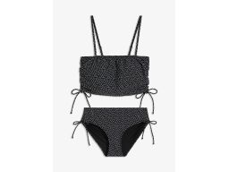 B.P.C bikini bandeau czarne w drobne kropeczki z marszczeniem na bokac