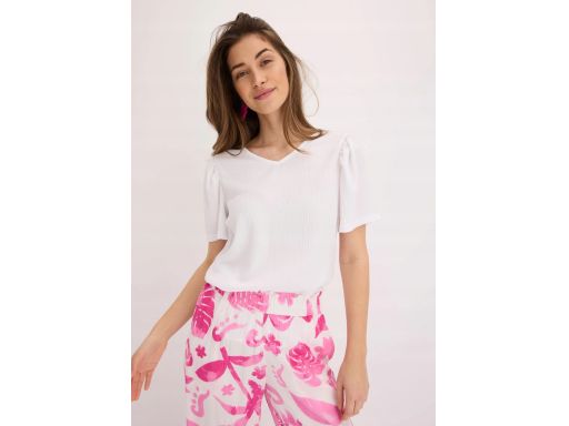 B.P.C biały t-shirt ze strukturalnej krepy w serek 48/50.