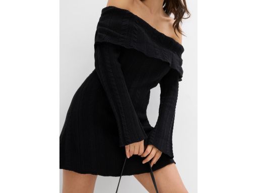B.P.C czarna sukienka mini dzianinowa carmen 36/38.