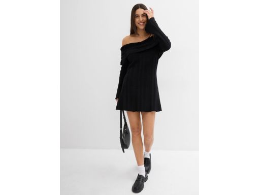 B.P.C czarna sukienka mini dzianinowa carmen 36/38.