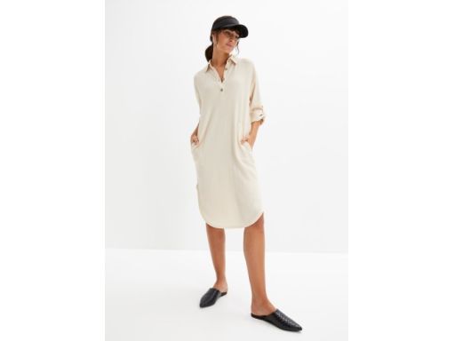 B.P.C beżowa sukienka shirtowa midi z krepy r.40/42