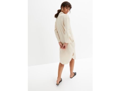 B.P.C beżowa sukienka shirtowa midi z krepy r.40/42