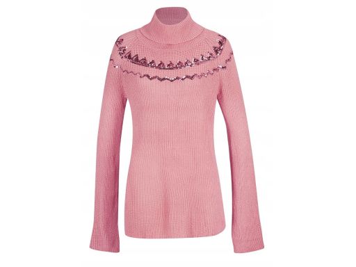 B.P.C Sweter dymny różowy z cekinami golf 44/46.