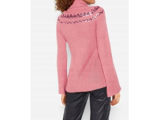 B.P.C Sweter dymny różowy z cekinami golf 44/46.