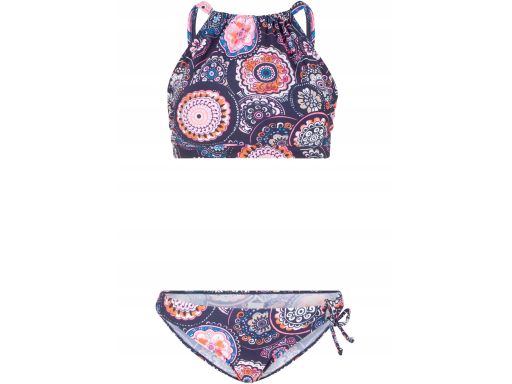B.P.C bikini z biustonoszem bustier + figi granatowe w neonowe wzory r