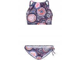 B.P.C bikini z biustonoszem bustier + figi granatowe w neonowe wzory r