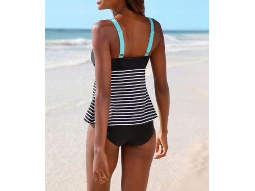 B.P.C top tankini czarno-biało-turkusowy w paski r.42
