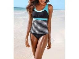 B.P.C top tankini czarno-biało-turkusowy w paski r.42