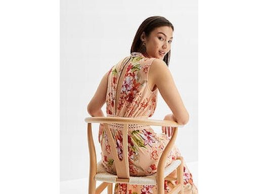 B.P.C długa sukienka beżowa w kwiaty z ażurową koronką ^40/42