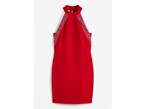 B.P.C sukienka z dekoltem halter czerwona z dżetami r.40/42