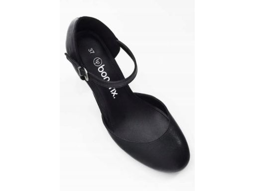 B.P.C skórzane czółenka na słupku czarne z paseczkami r.38