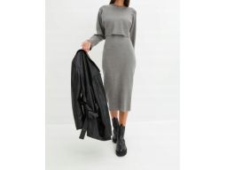 B.P.C bluzka szara CROP TOP długi rękaw dzianinowa r.36/38