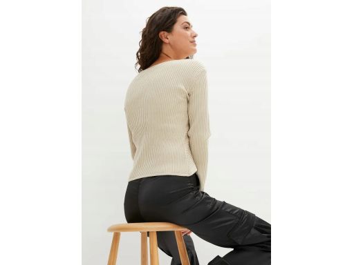 B.P.C sweter dzianinowy prążkowany beżowy ze splotem r.44/46
