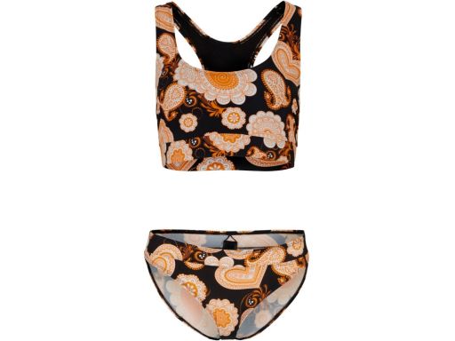 B.P.C bikini bustier i figi czarne w pomarańczowe wzory ^38