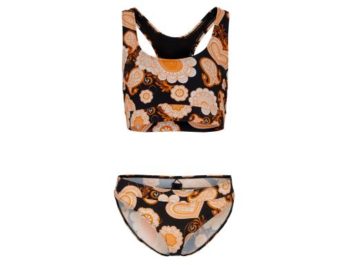 B.P.C bikini bustier i figi czarne w pomarańczowe wzory ^38