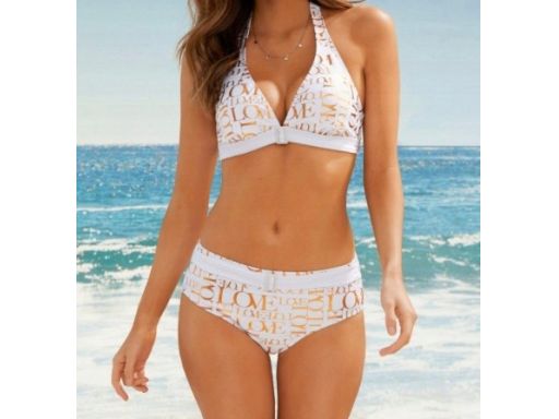 B.P.C bikini białe ze złotymi napisami 38.