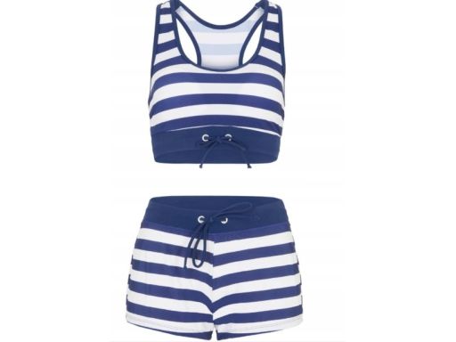 B.P.C bikini z szortami granatowo-białe w paski 48.