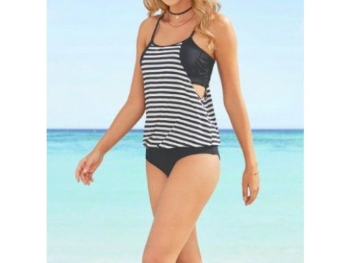 B.P.C tankini biało-czarne w paski z figami 48.