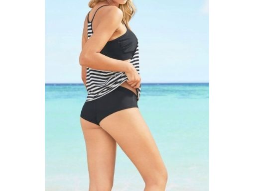 B.P.C tankini biało-czarne w paski z figami 48.