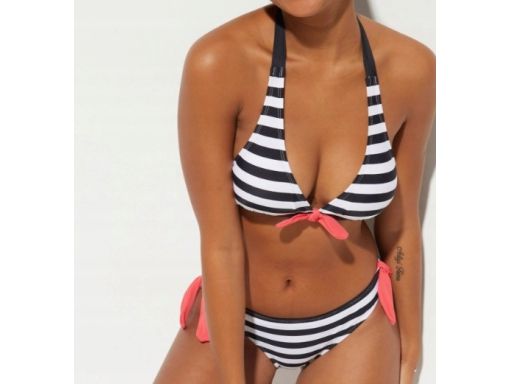 B.P.C bikini wiązane czarno-białe w paski 44.