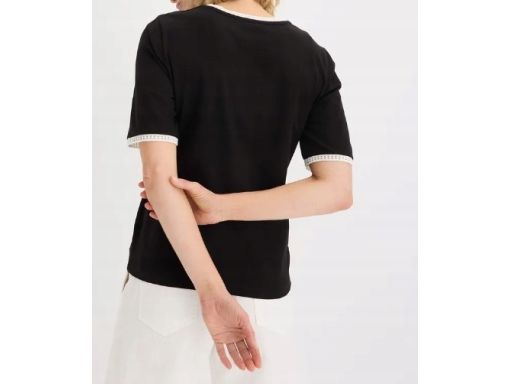 B.P.C t-shirt damski czarny ażurowy haft r.44/46