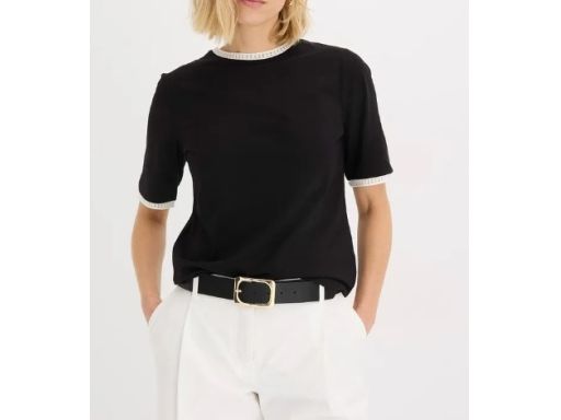 B.P.C t-shirt damski czarny ażurowy haft r.44/46