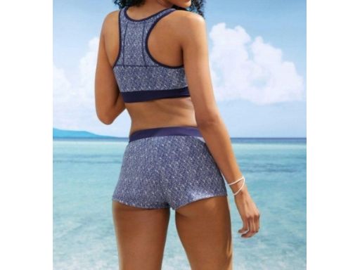B.P.C bikini granatowo-białe we wzorki bustier z szortami 46.