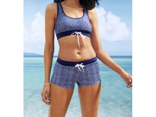 B.P.C bikini granatowo-białe we wzorki bustier z szortami 46.