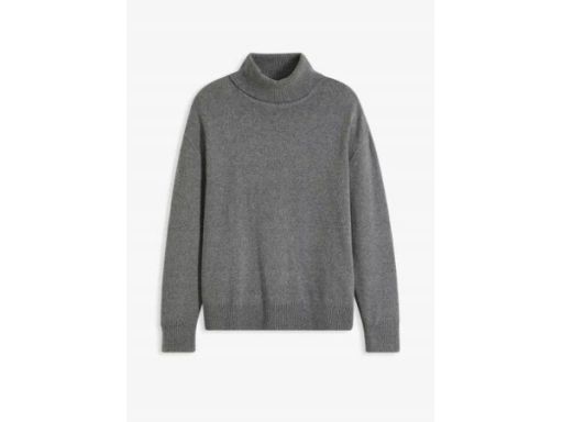 erB.P.C sweter dzianinowy męski szary z wywijanym golfem M.