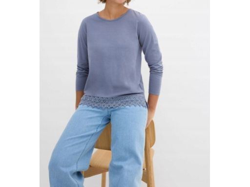 B.P.C bluzka indigo bawełniana z koronką 44/46.