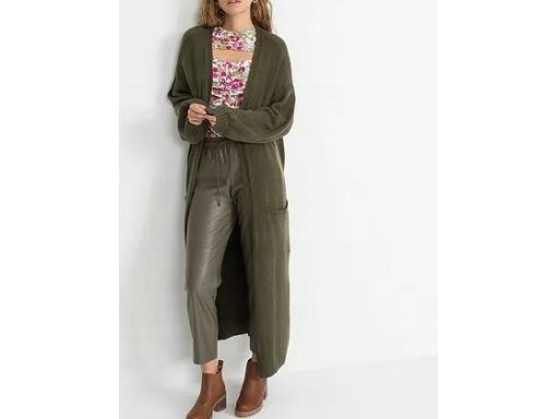 B.P.C długi sweter khaki dzianinowy kardigan bez zapięcia r.56/58