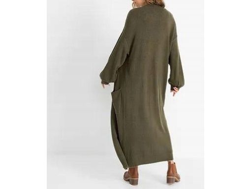 B.P.C długi sweter khaki dzianinowy kardigan bez zapięcia r.56/58